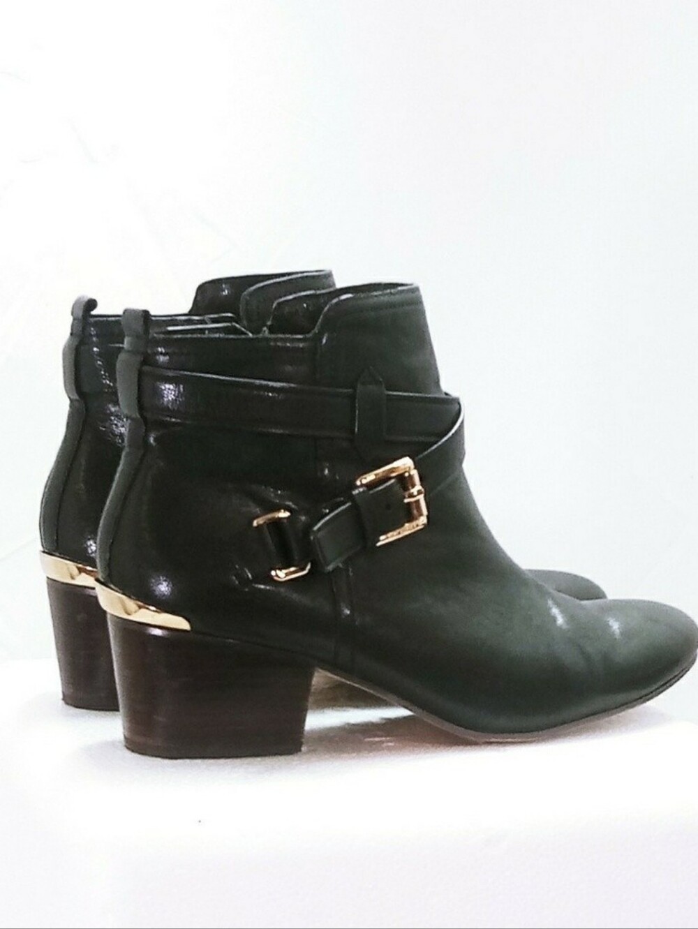 Coach Italian Leather Pauline Gold Plaque Equestrian Buckle Ankle Booties